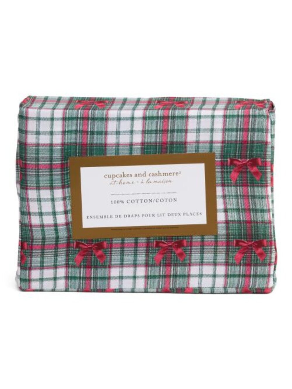 CUPCAKES & CASHMERE 4pc Cotton Wooly Ribbon Plaid Sheet Set